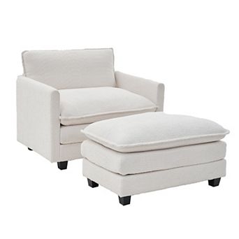 Uphostered Chenille Armchair Sofa with a Removable Ottoman