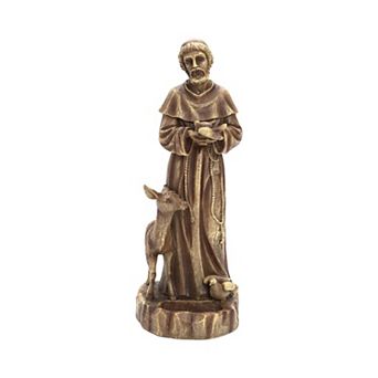 LuxenHome Saint Francis Garden Statue, 25'' Fiber Stone Brown Religious Catholic Outdoor Sculptures