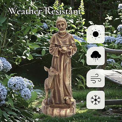 LuxenHome Saint Francis Garden Statue, 25'' Fiber Stone Brown Religious Catholic Outdoor Sculptures