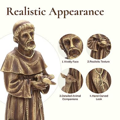 LuxenHome Saint Francis Garden Statue, 25'' Fiber Stone Brown Religious Catholic Outdoor Sculptures