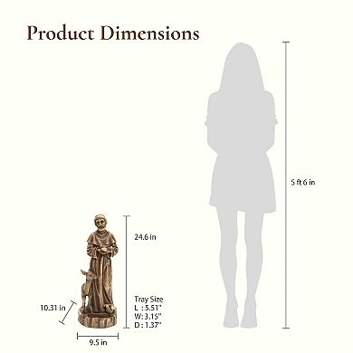 LuxenHome Saint Francis Garden Statue, 25'' Fiber Stone Brown Religious Catholic Outdoor Sculptures
