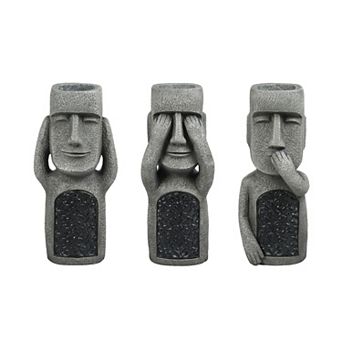 LuxenHome See, Hear, Speak No Evil Set of 3 Garden Easter Island Solar Statues