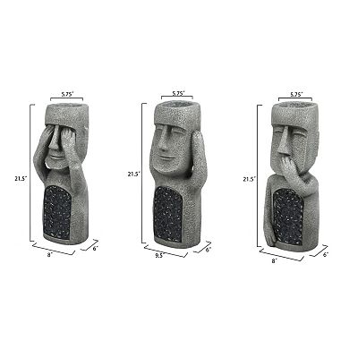 LuxenHome See, Hear, Speak No Evil Set of 3 Garden Easter Island Solar Statues