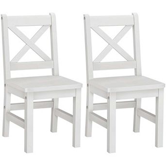 eHemco Solid Hard Wood X Back Kids Chair, White, Set of 2