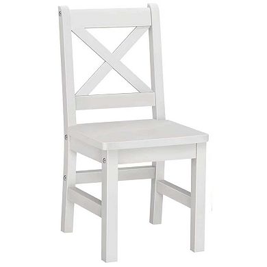 eHemco Solid Hard Wood X Back Kids Chair, White, Set of 2
