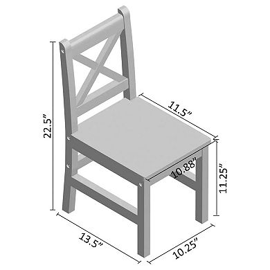 eHemco Solid Hard Wood X Back Kids Chair, White, Set of 2