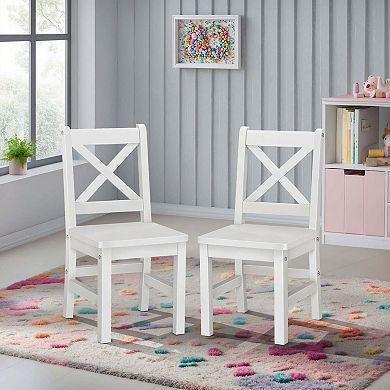 eHemco Solid Hard Wood X Back Kids Chair, White, Set of 2