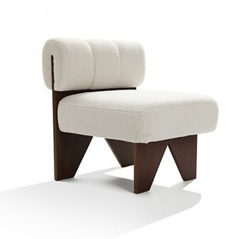 LuxenHome Upholstered White Modern Armless Accent Chair