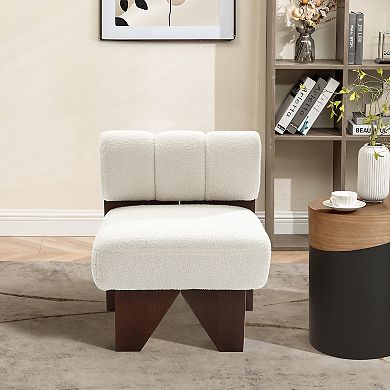 LuxenHome Upholstered White Modern Armless Accent Chair