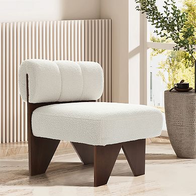 LuxenHome Upholstered White Modern Armless Accent Chair