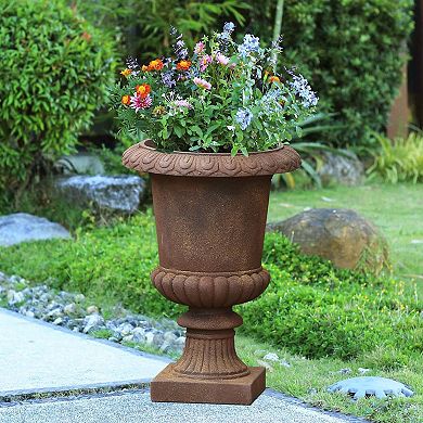 LuxenHome Rustic Brown MgO Indoor/Outdoor Urn Planter, 15" Diameter