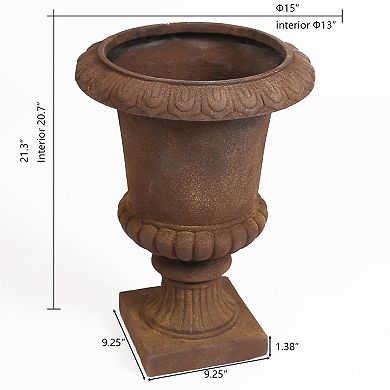 LuxenHome Rustic Brown MgO Indoor/Outdoor Urn Planter, 15" Diameter