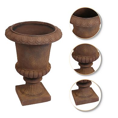 LuxenHome Rustic Brown MgO Indoor/Outdoor Urn Planter, 15" Diameter