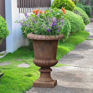 LuxenHome Rustic Brown MgO Indoor/Outdoor Urn Planter, 15" Diameter