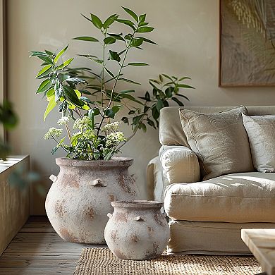 LuxenHome Off White Rustic Cauldron MgO Planter Pot