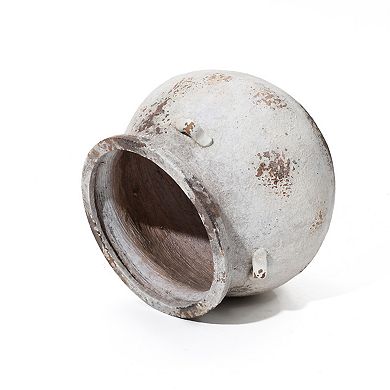 LuxenHome Off White Rustic Cauldron MgO Planter Pot
