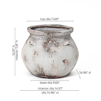 LuxenHome Off White Rustic Cauldron MgO Planter Pot