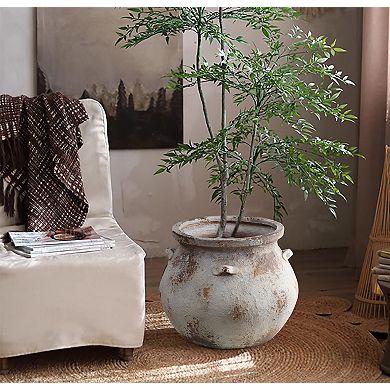 LuxenHome Off White Rustic Cauldron MgO Planter Pot