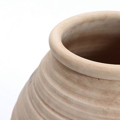 LuxenHome Rustic Brown Ribbed Terracotta 13.2-Inch Tall Urn Vase
