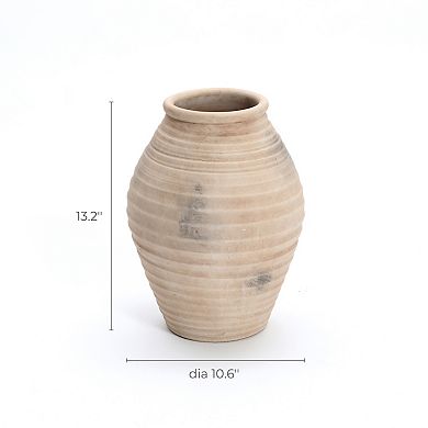 LuxenHome Rustic Brown Ribbed Terracotta 13.2-Inch Tall Urn Vase