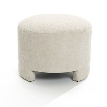 LuxenHome Upholstered Cream Modern Round Ottoman
