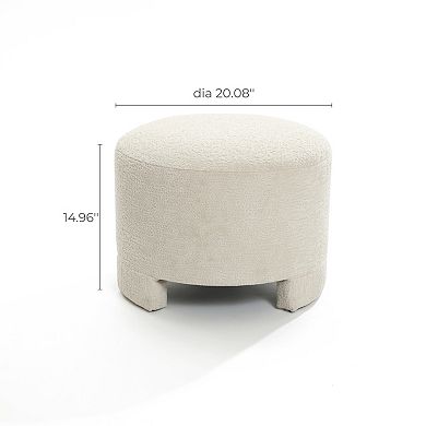 LuxenHome Upholstered Cream Modern Round Ottoman