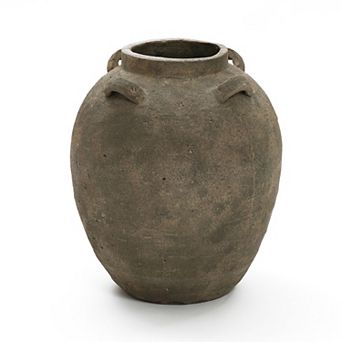 LuxenHome Rustic Brown Terracotta Cauldron 15.4-Inch Tall Vase