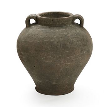 LuxenHome Rustic Brown Terracotta Cauldron 14.6-Inch Tall Vase