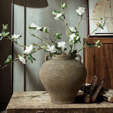 LuxenHome Rustic Brown Terracotta Cauldron 14.6-Inch Tall Vase