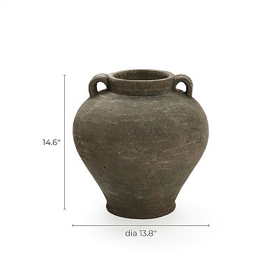 LuxenHome Rustic Brown Terracotta Cauldron 14.6-Inch Tall Vase