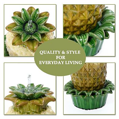 LuxenHome Pineapple Ceramic Indoor/Outdoor 17.1-In Tall Tabletop Fountain