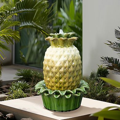 LuxenHome Pineapple Ceramic Indoor/Outdoor 17.1-In Tall Tabletop Fountain