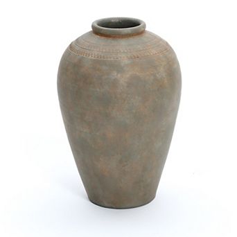 LuxenHome Rustic Ceramic Flower Vase, 14.5 '' Brown Terracotta Urn Vases, Vintage Pottery Home Decor