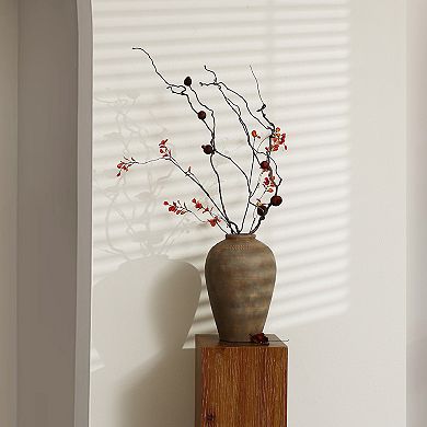 LuxenHome Rustic Ceramic Flower Vase, 14.5 '' Brown Terracotta Urn Vases, Vintage Pottery Home Decor