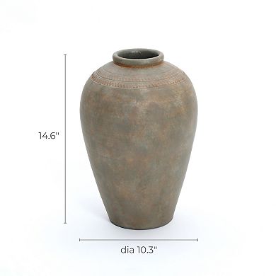 LuxenHome Rustic Ceramic Flower Vase, 14.5 '' Brown Terracotta Urn Vases, Vintage Pottery Home Decor