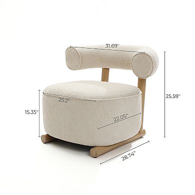 LuxenHome Upholstered Cream Modern U-Shape Back Accent Chair with Matching Ottoman