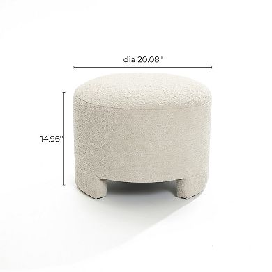 LuxenHome Upholstered Cream Modern U-Shape Back Accent Chair with Matching Ottoman