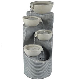 LuxenHome Modern Gray Resin Tiered Bowls Outdoor Fountain with Lights