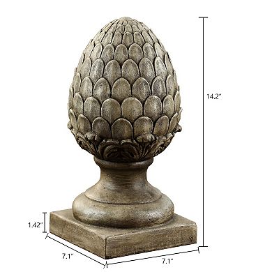 LuxenHome Weathered Brown MgO Artichoke Finial Statue