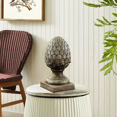 LuxenHome Weathered Brown MgO Artichoke Finial Statue