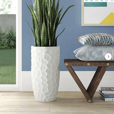 LuxenHome White MgO Geometric Pattern Round 22" Tall Planter
