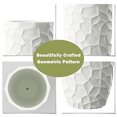 LuxenHome White MgO Geometric Pattern Round 22" Tall Planter