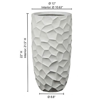 LuxenHome White MgO Geometric Pattern Round 22" Tall Planter