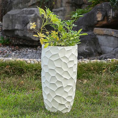 LuxenHome White MgO Geometric Pattern Round 22" Tall Planter