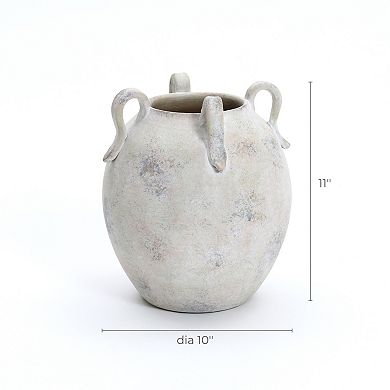 LuxenHome Multi Gray and White Terracotta 11-Inch Tall Vase with Handles