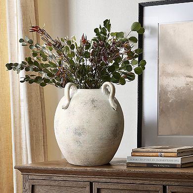 LuxenHome Multi Gray and White Terracotta 11-Inch Tall Vase with Handles