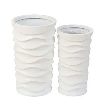 LuxenHome Set of 2 White Waves Tall Round MgO Planters