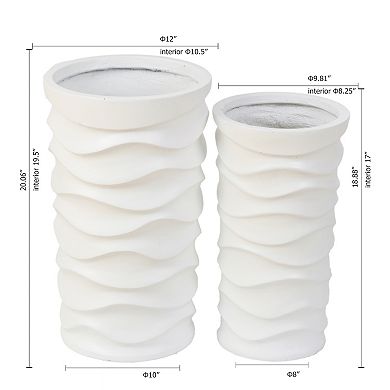 LuxenHome Set of 2 White Waves Tall Round MgO Planters