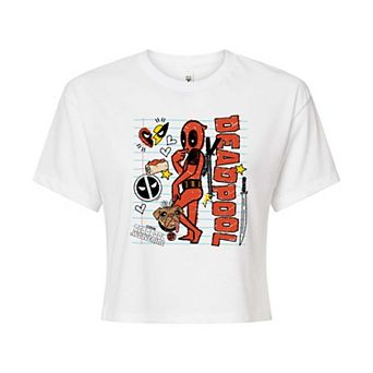 Juniors' Marvel Deadpool Sketch Cropped Tee