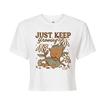 Juniors' Marvel Guardians of the Galaxy Groot Just Keep Growing Cropped Tee